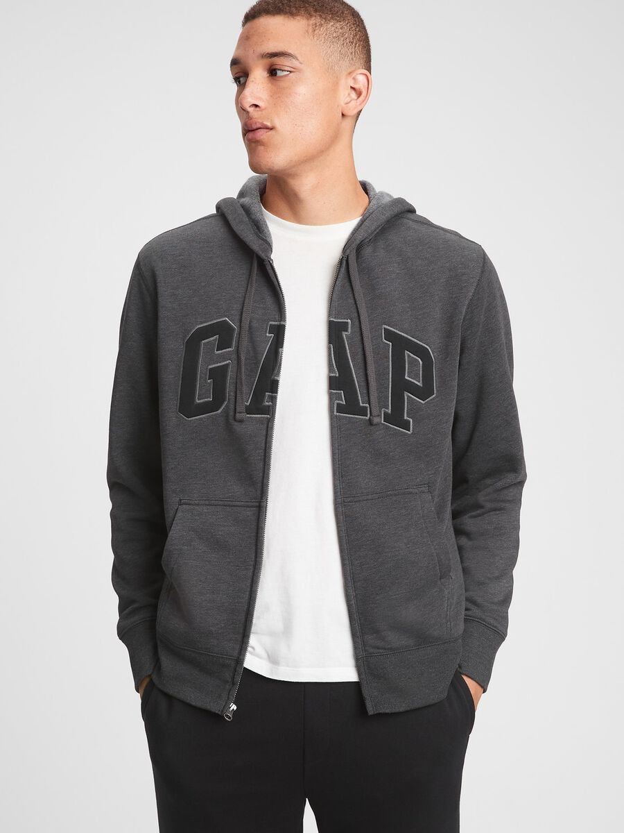 Full-zip sweatshirt in fleece with hood and embroidered logo Man_0