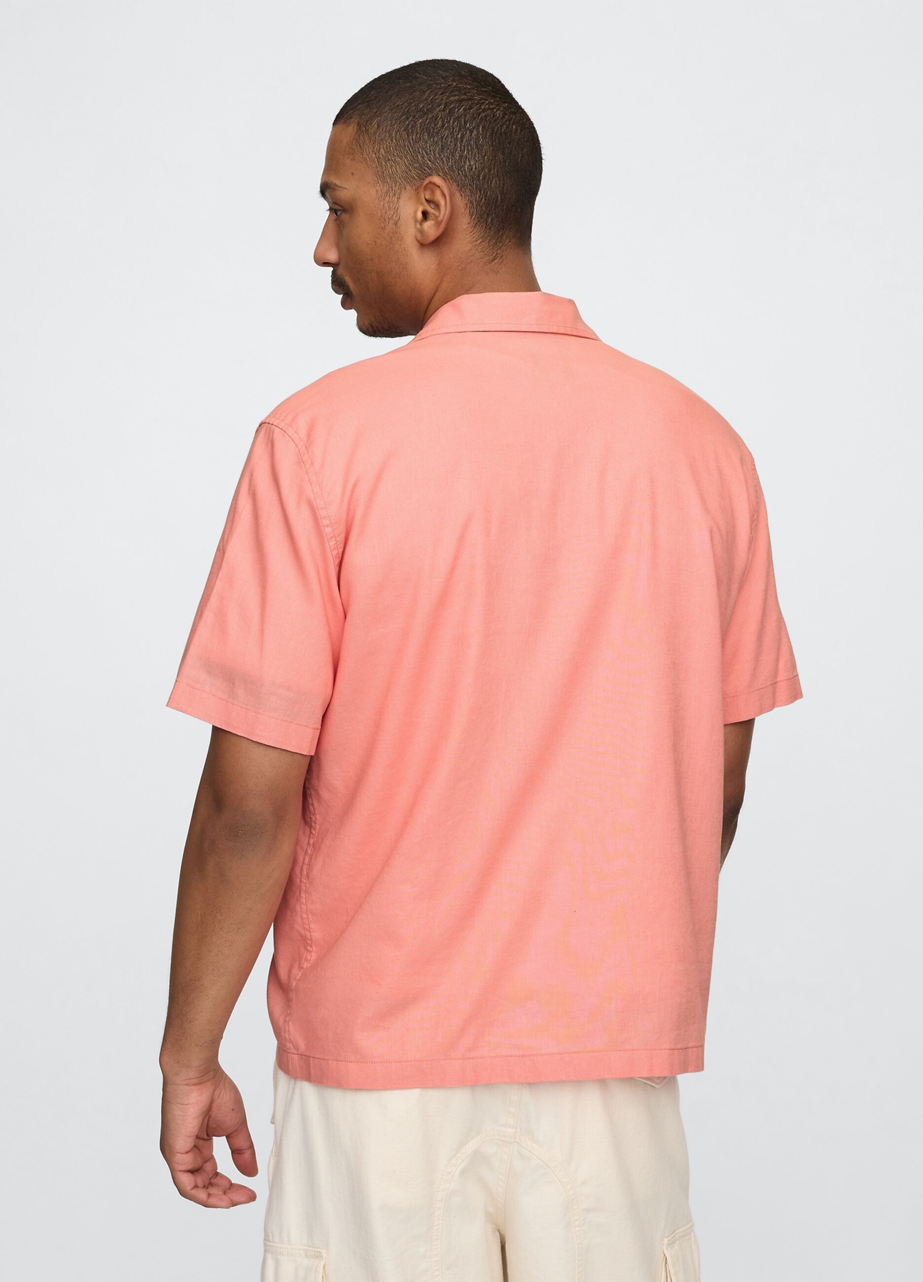 Camicia corta arancione in lino e cotone_2