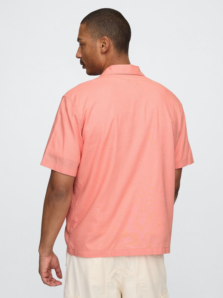 Camicia corta arancione in lino e cotone Uomo_2