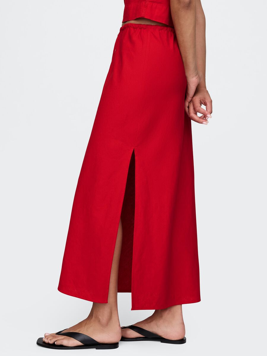 Long red skirt in linen and viscose Woman_2