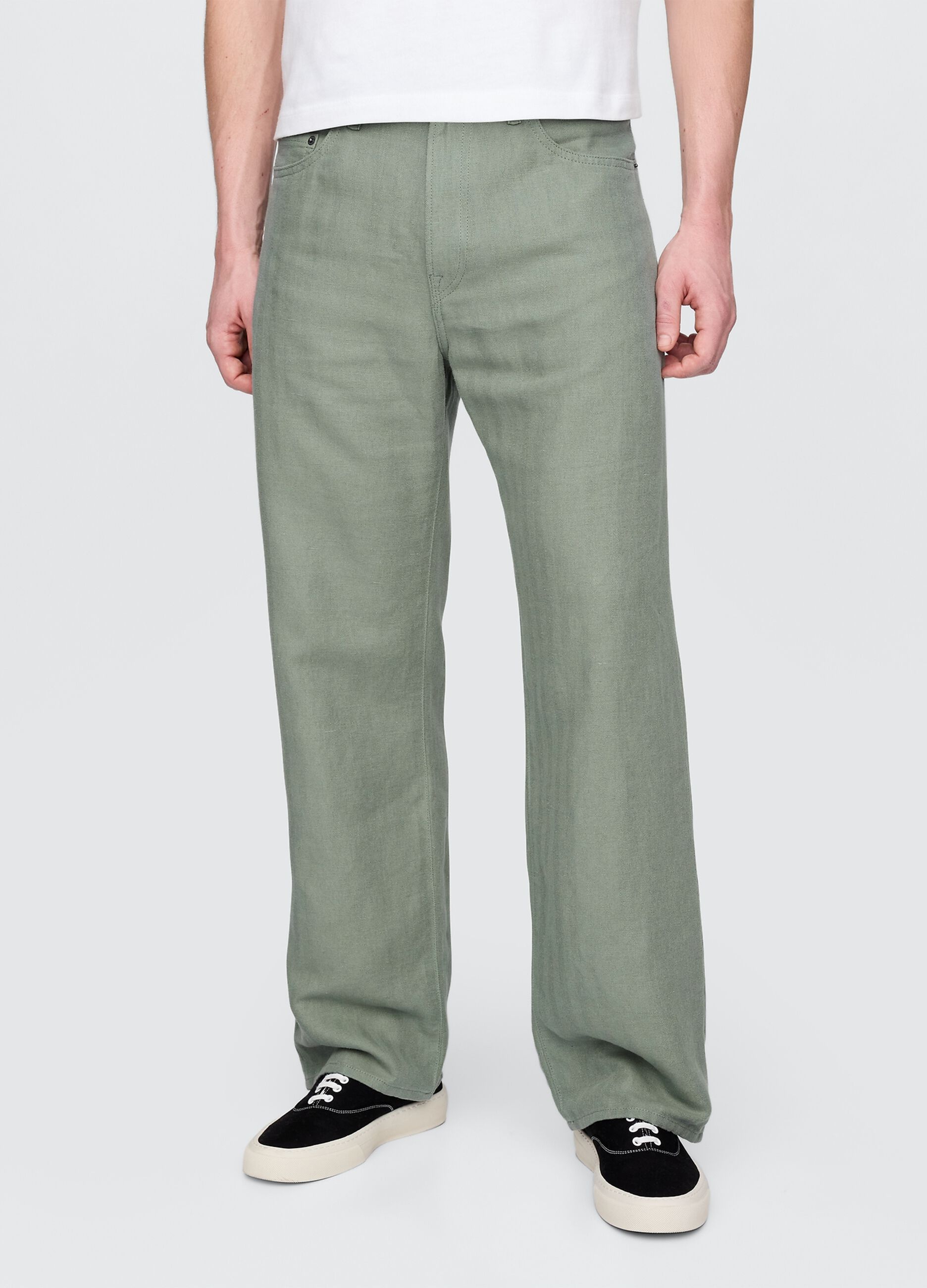 Pantaloni verde chiaro in misto tessuto_1