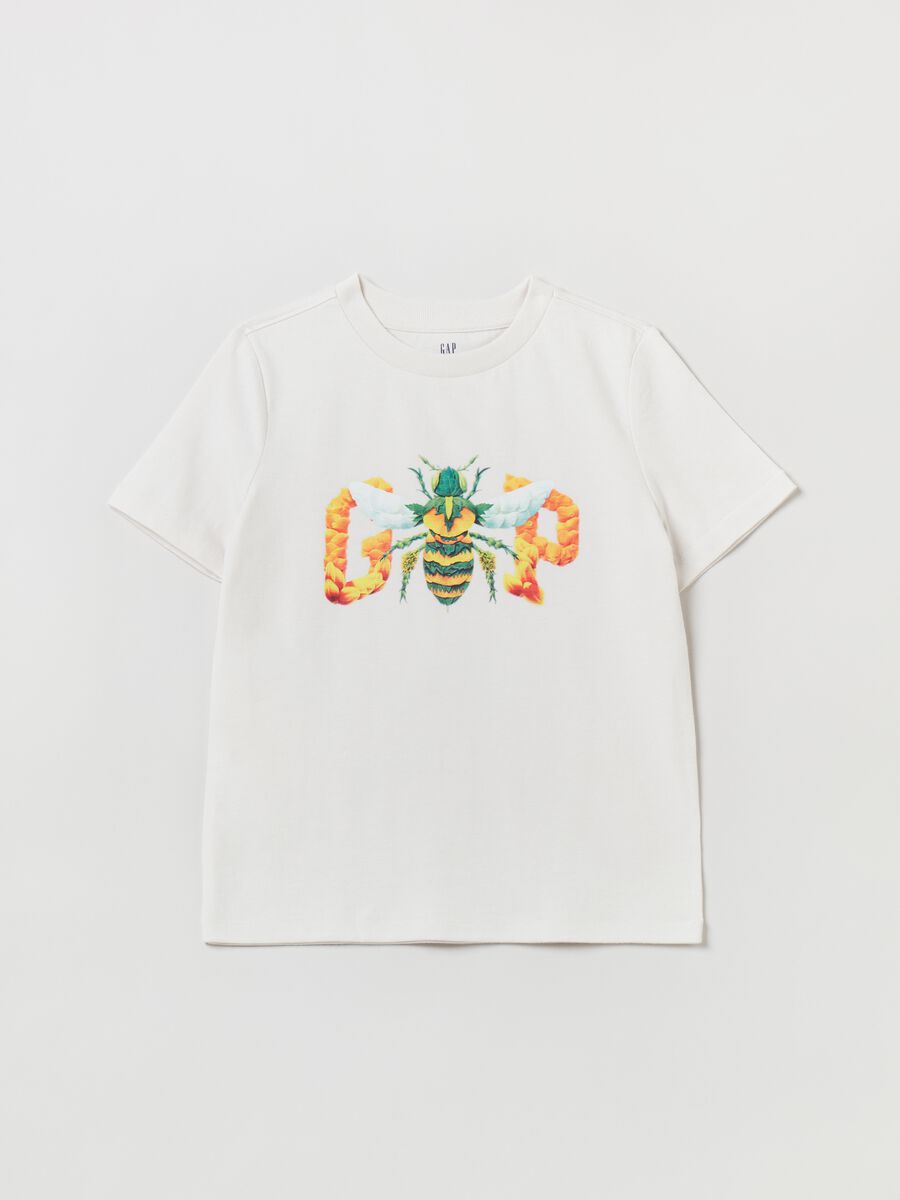 Cotton T-shirt with bee and logo print Boy_0
