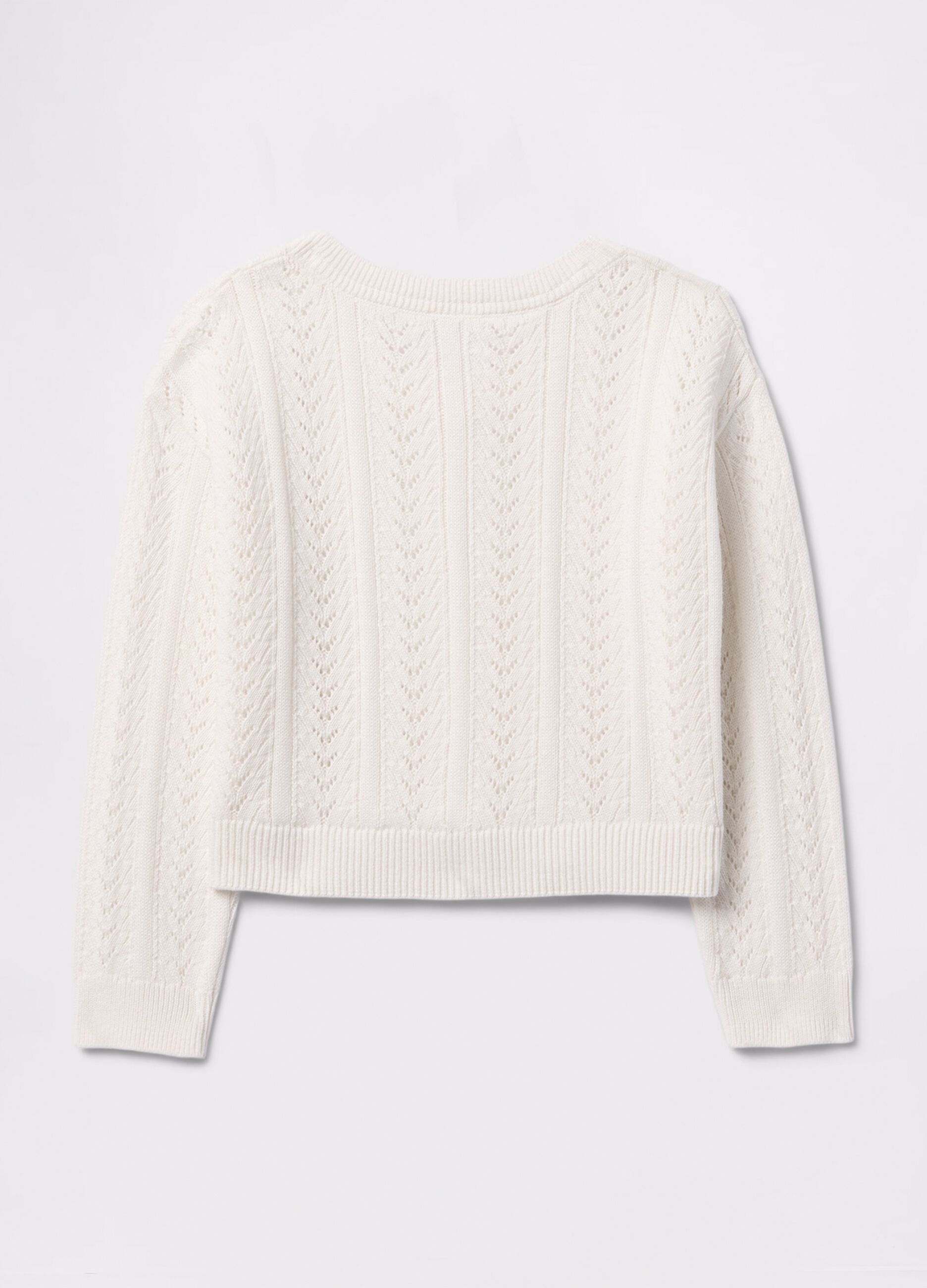 Cardigan bianco in cotone con motivo pointelle_2