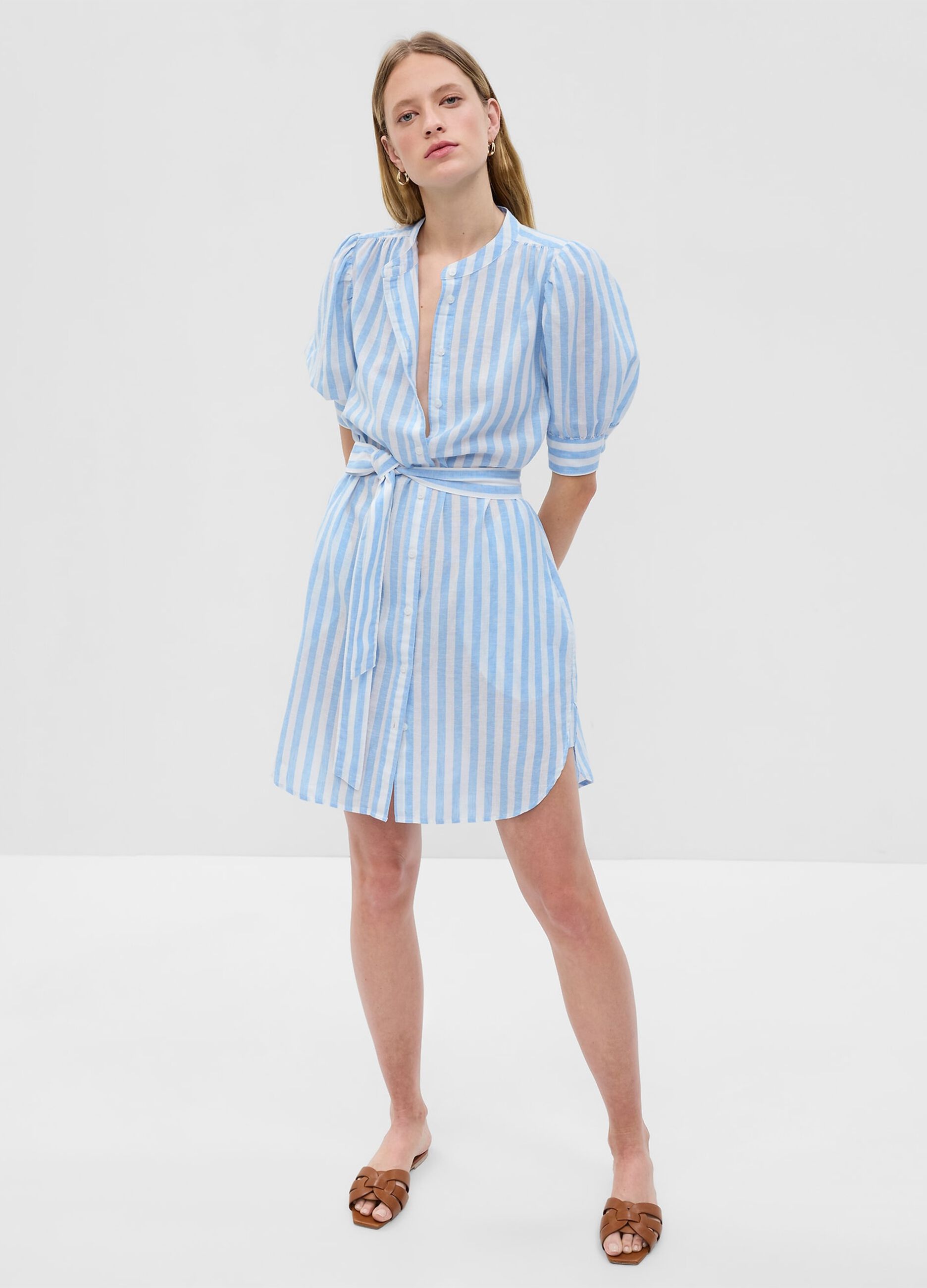 Short shirt dress in linen and cotton