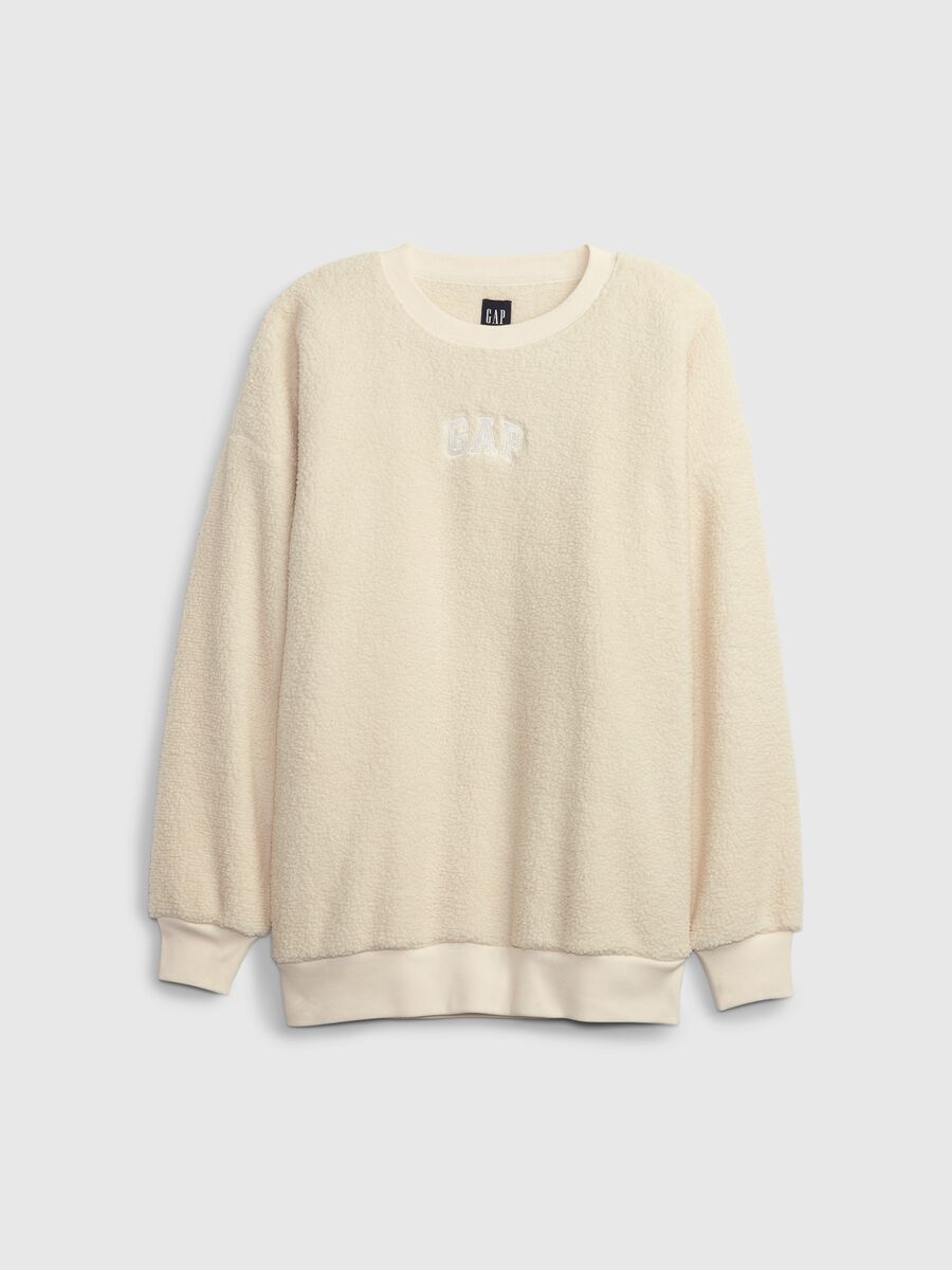 Felpa oversize in sherpa con ricamo logo Donna_3
