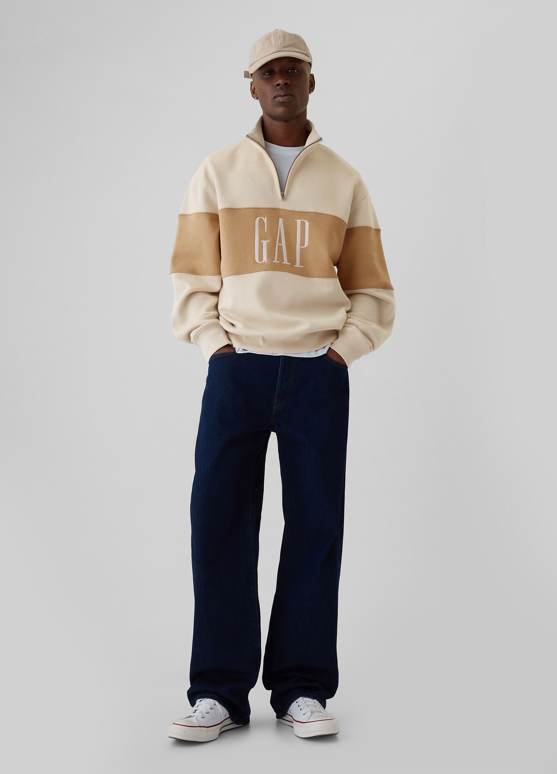 Felpa half-zip colorblock con ricamo logo_1