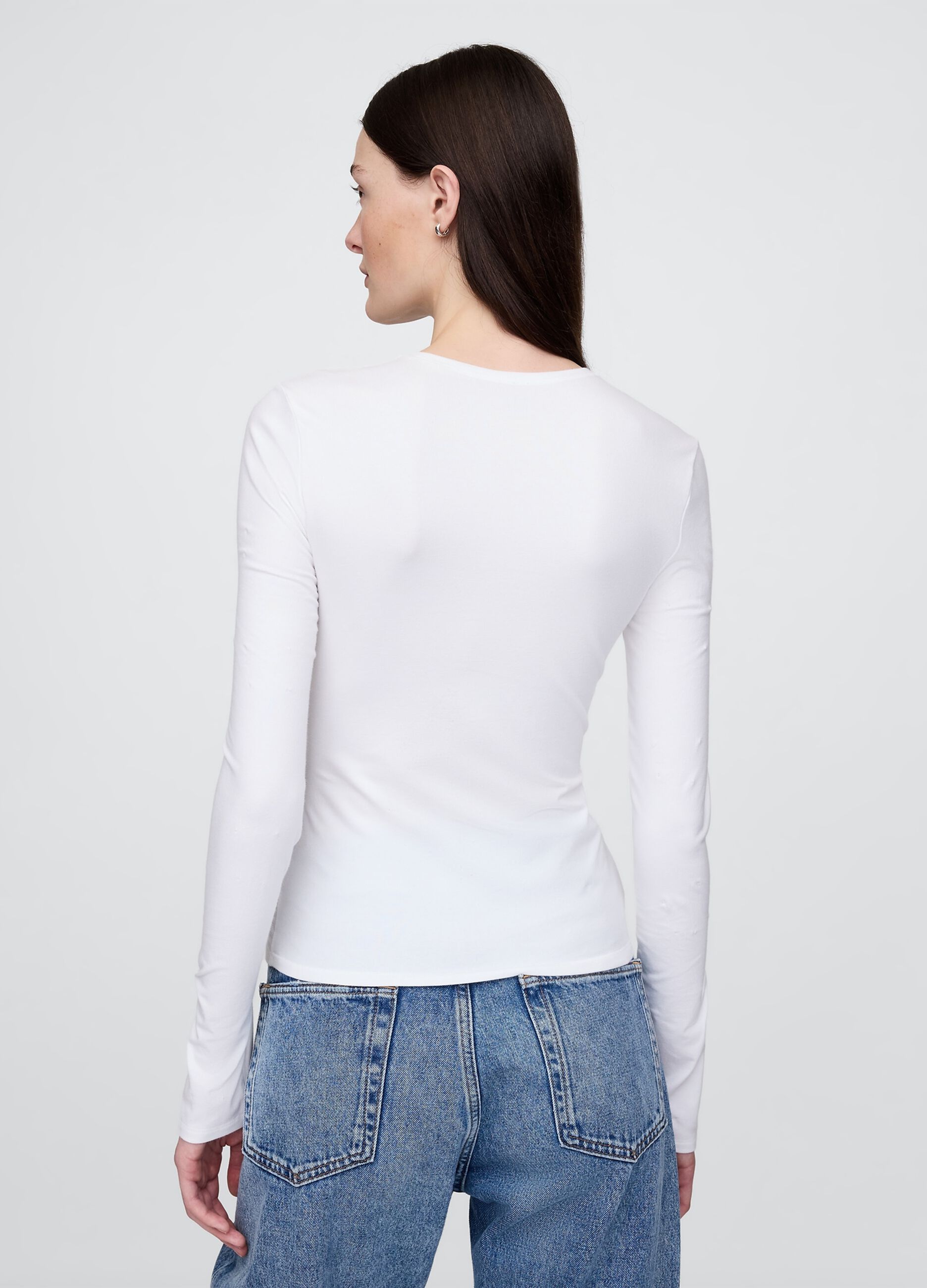 T-shirt bianca a maniche lunghe elasticizzata_2