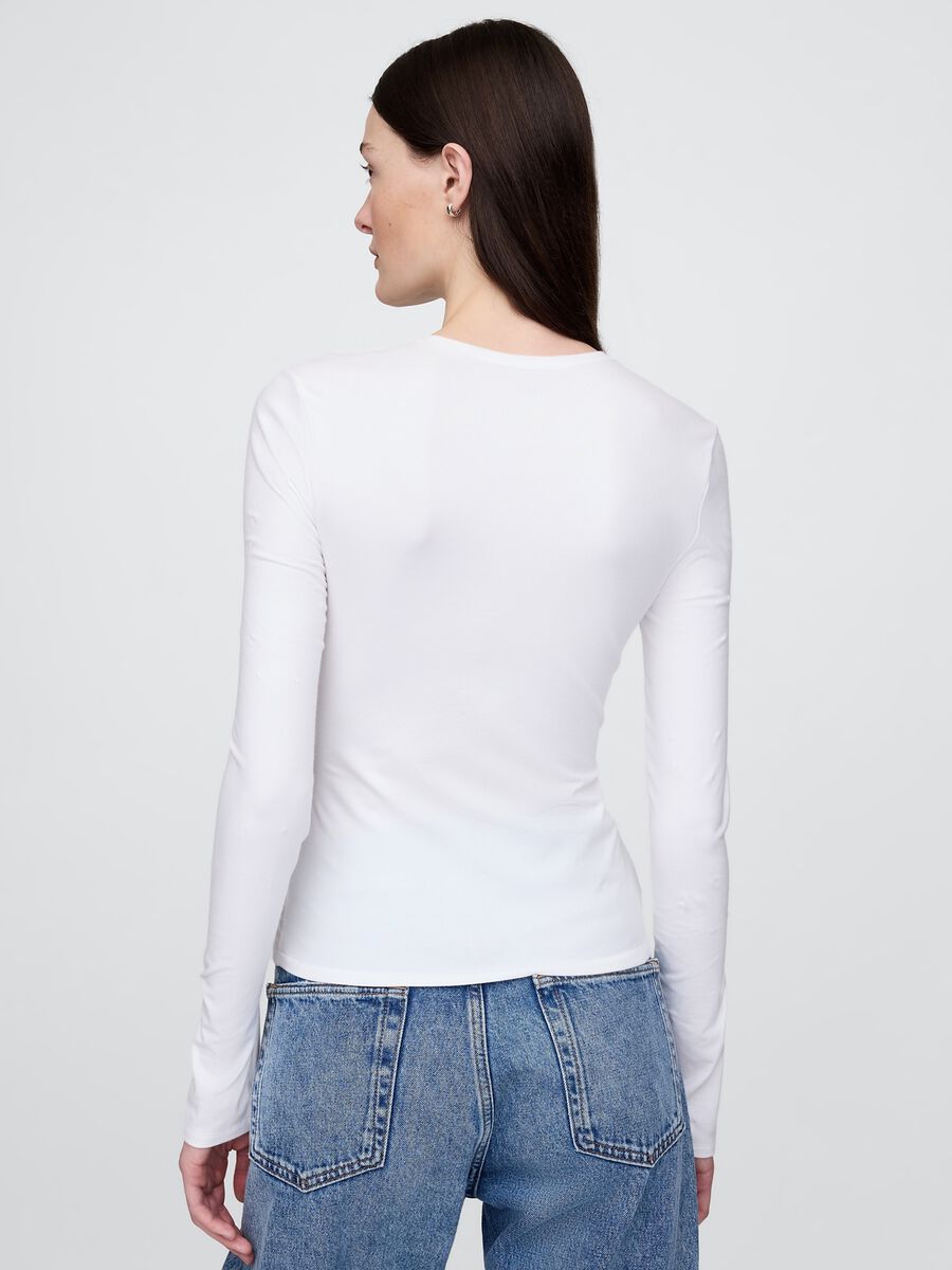 T-shirt bianca a maniche lunghe elasticizzata Donna_2