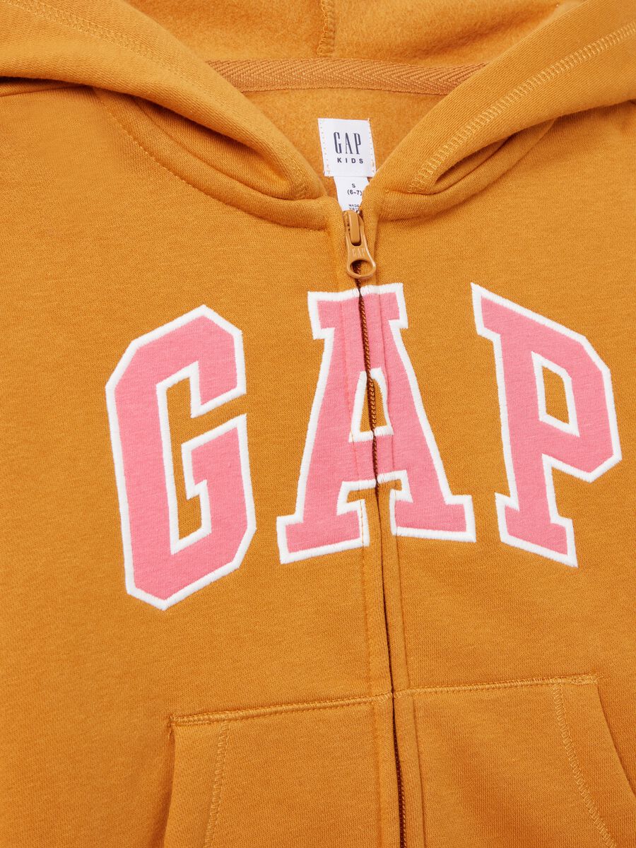 Full-zip sweatshirt with hood and logo embroidery Girl_2