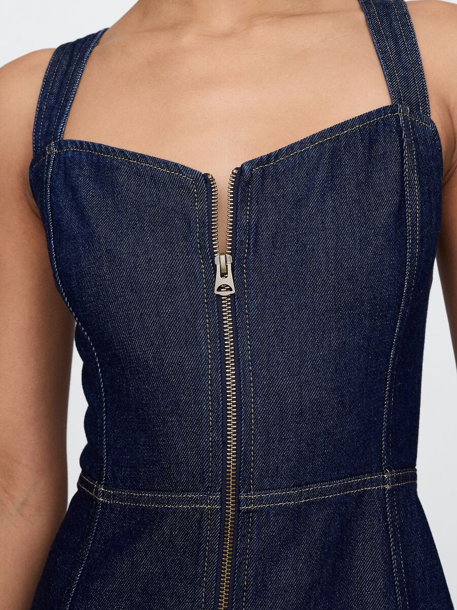 Abito lungo denim con zip frontale Donna_5