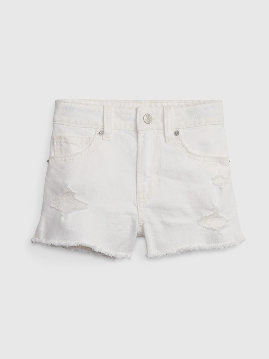 High-rise shorts in denim with worn look_0