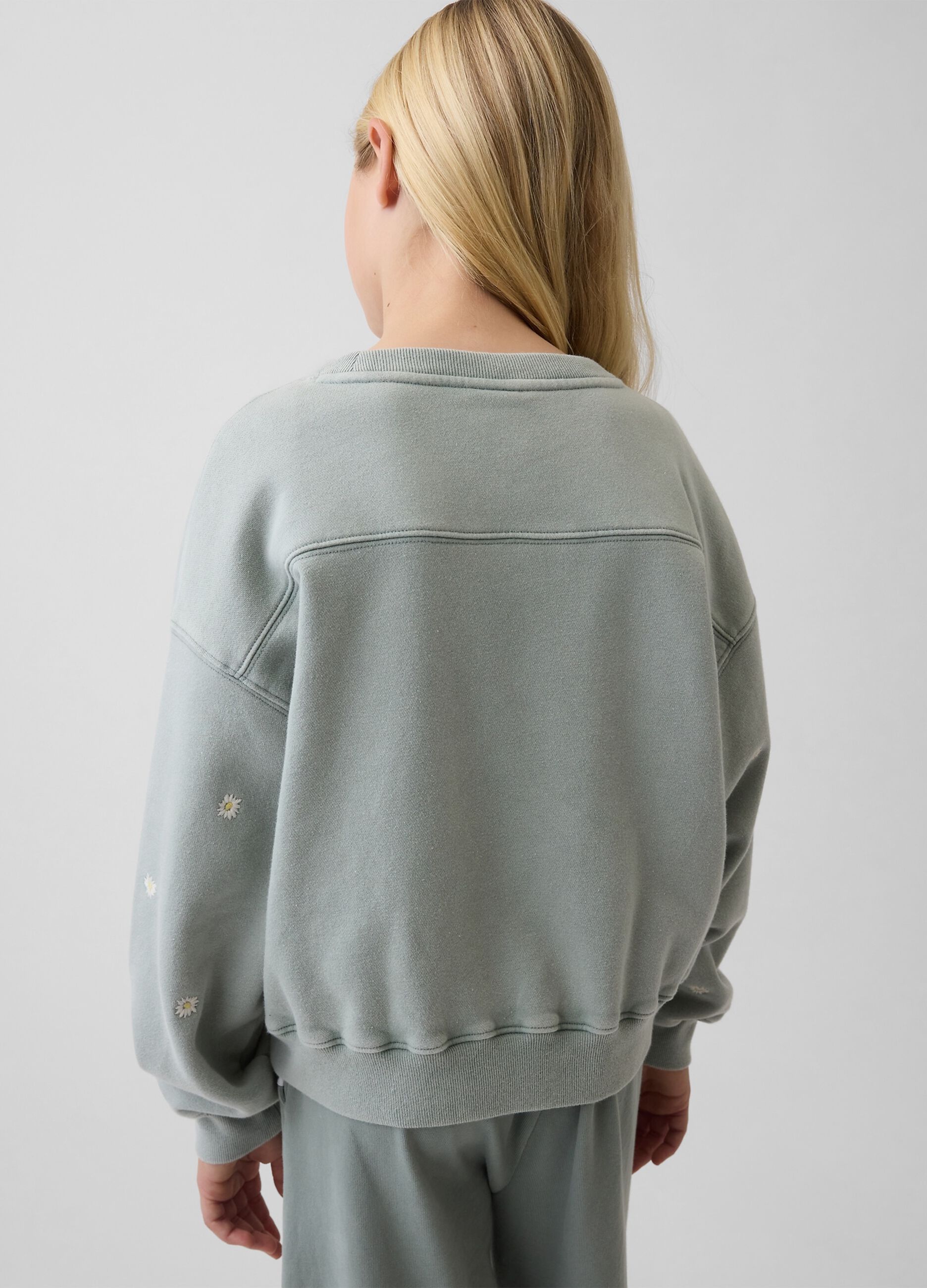Grey cotton blend sweatshirt for girls with floral details