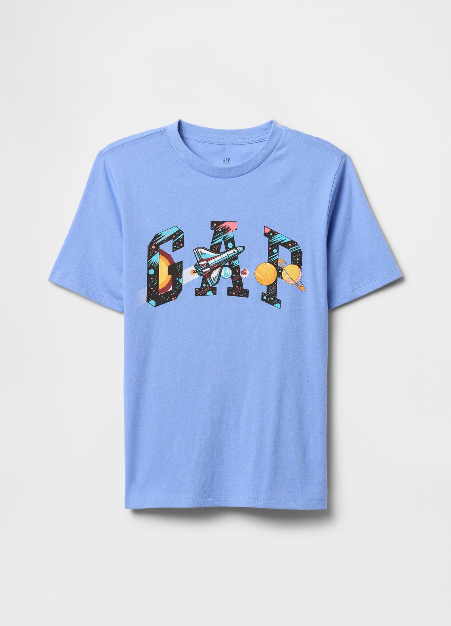 T-shirt azzurra con logo GAP e astronauta