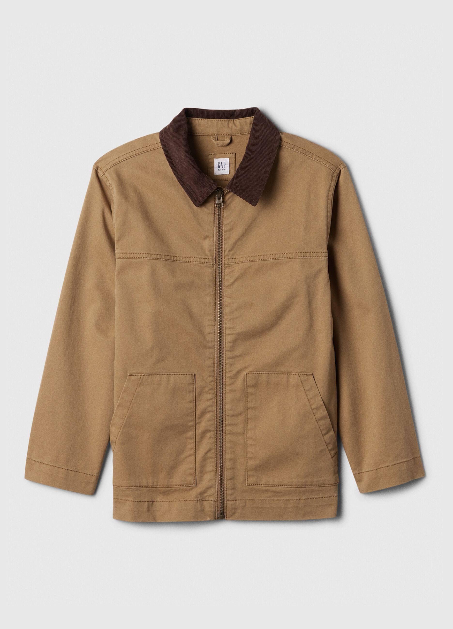 Full-zip shacket with corduroy collar