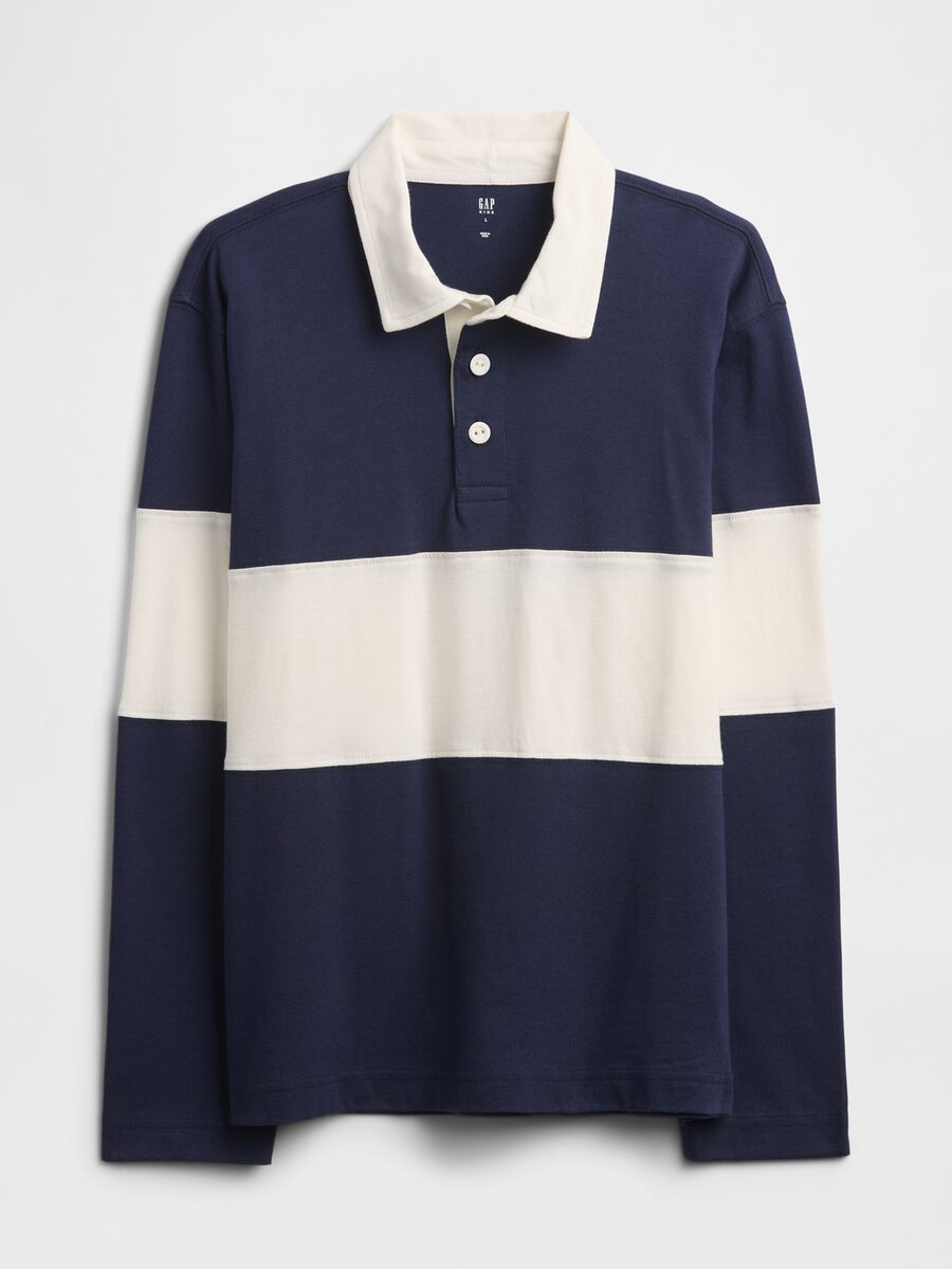 Long sleeve blue cotton polo shirt Boy_0