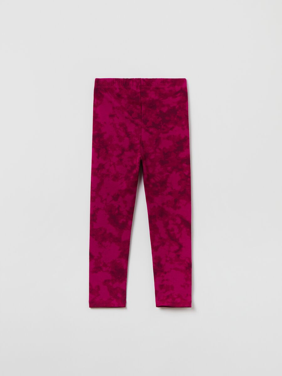 Leggings con stampa Tie Dye e ricamo orsetto Bimba_1