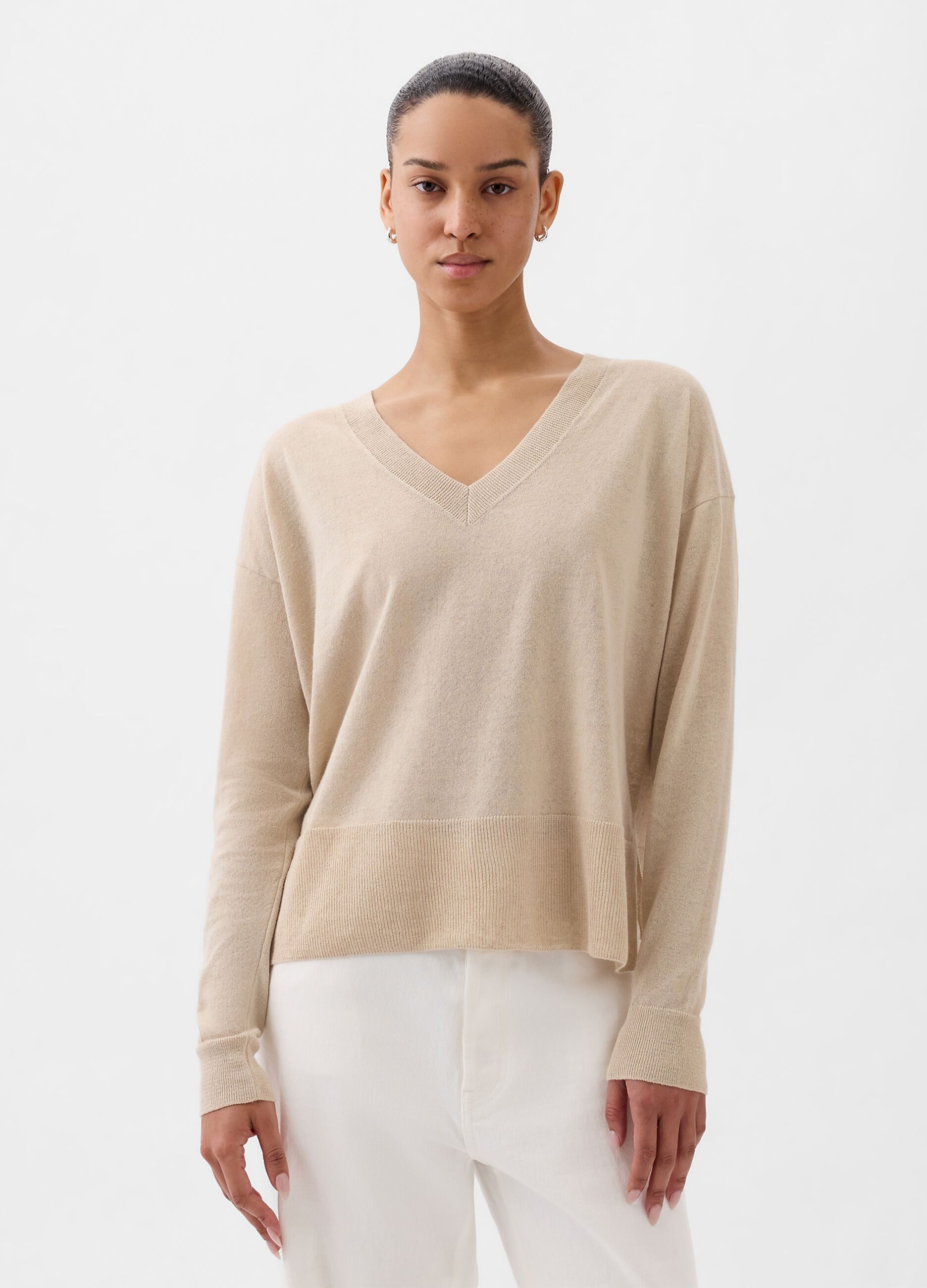 Linen blend pullover with splits_2