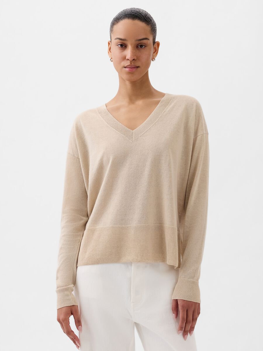 Linen blend pullover with splits Woman_2
