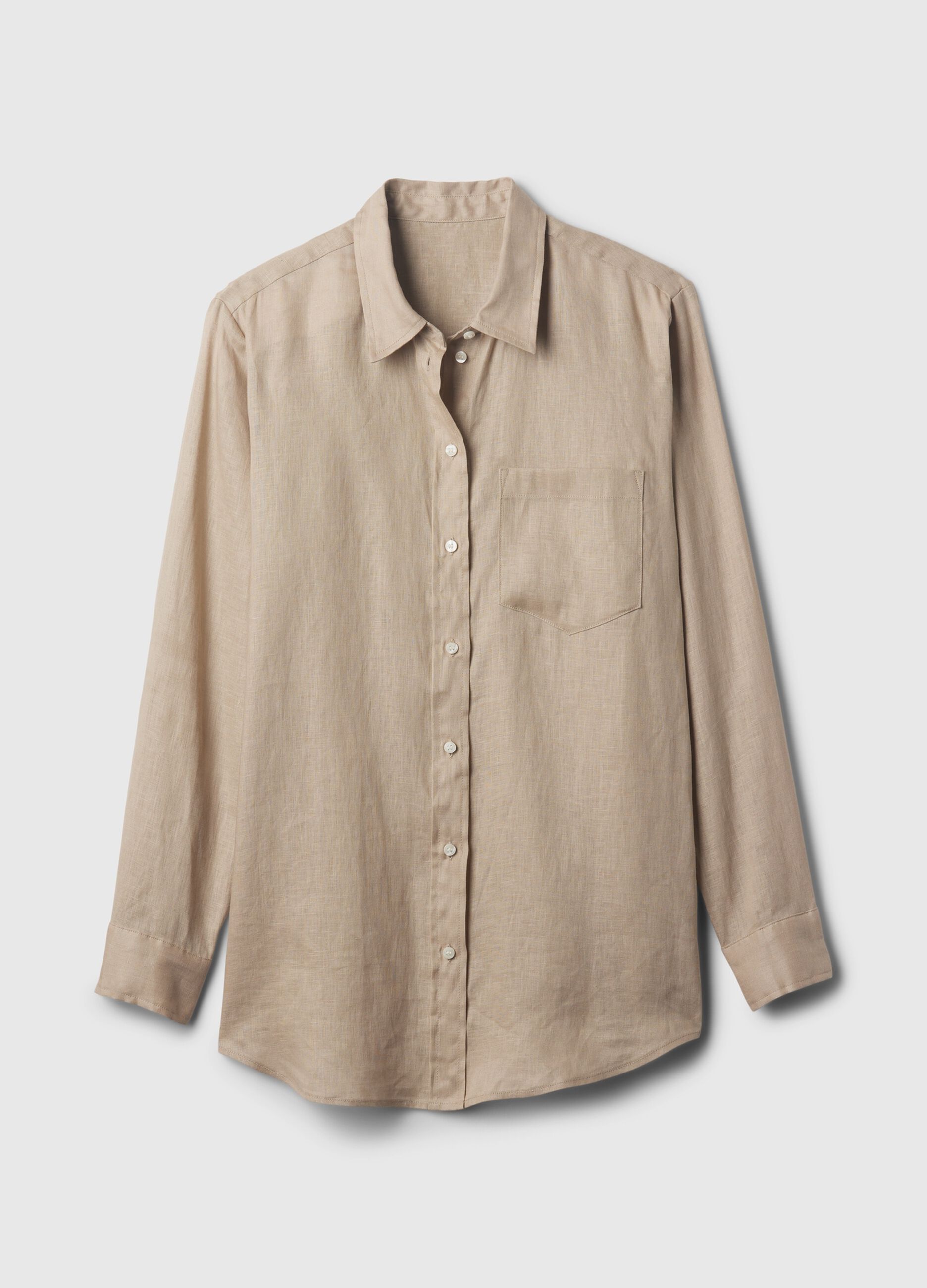 Camicia boyfriend fit in lino con tasca_3