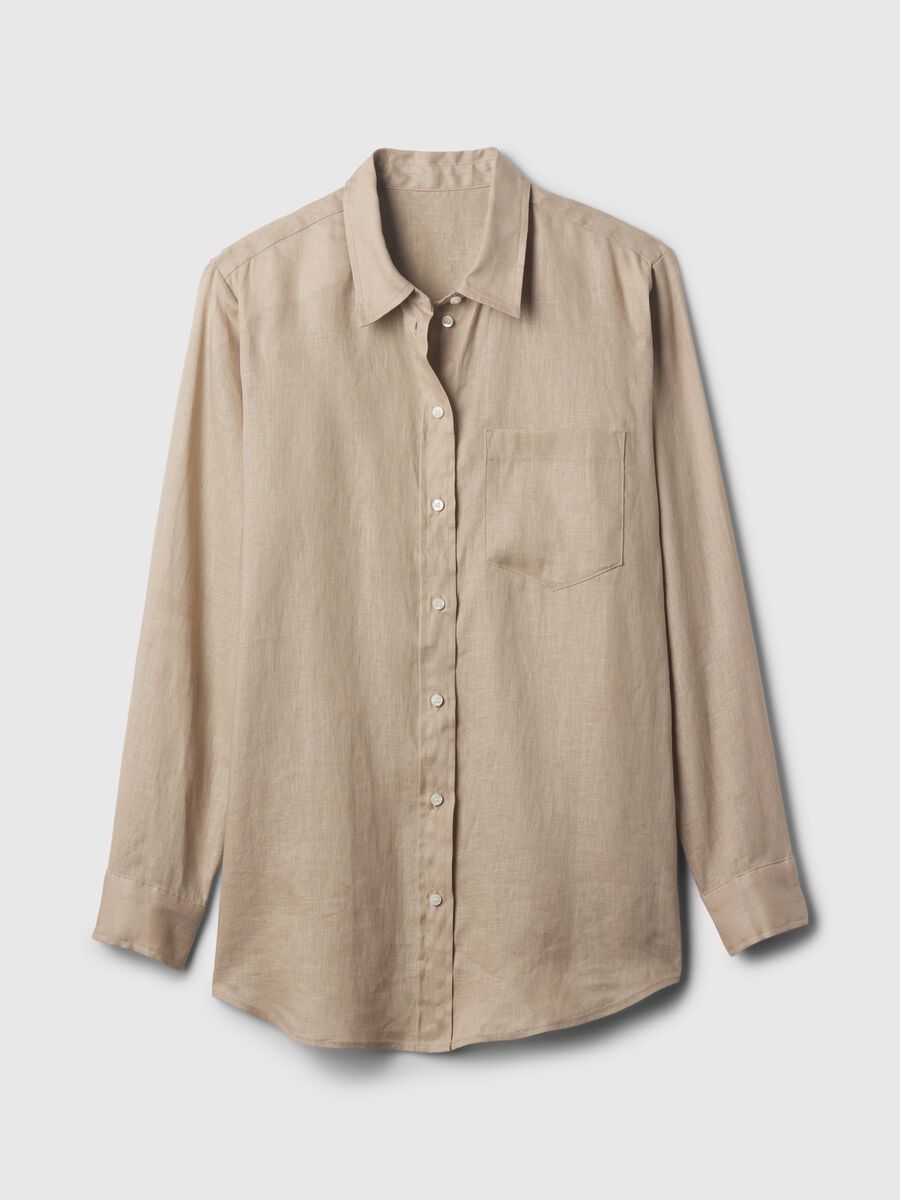 Camicia boyfriend fit in lino con tasca Donna_3