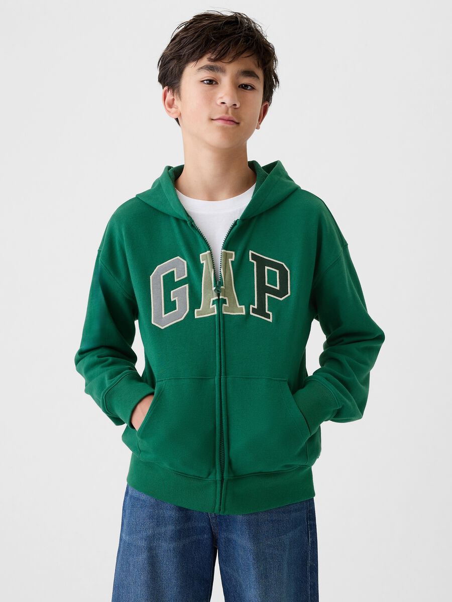 Full-zip con cappuccio e ricamo logo Bambino_0
