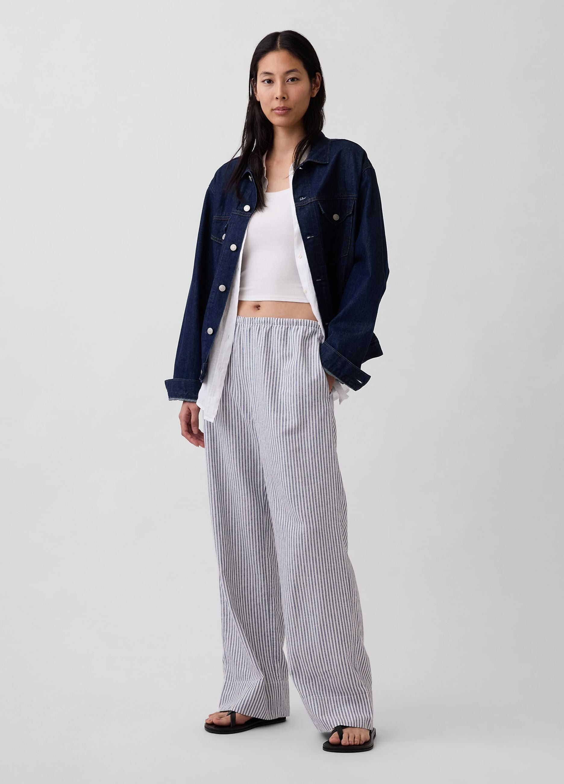 Pantaloni in misto lino a righe