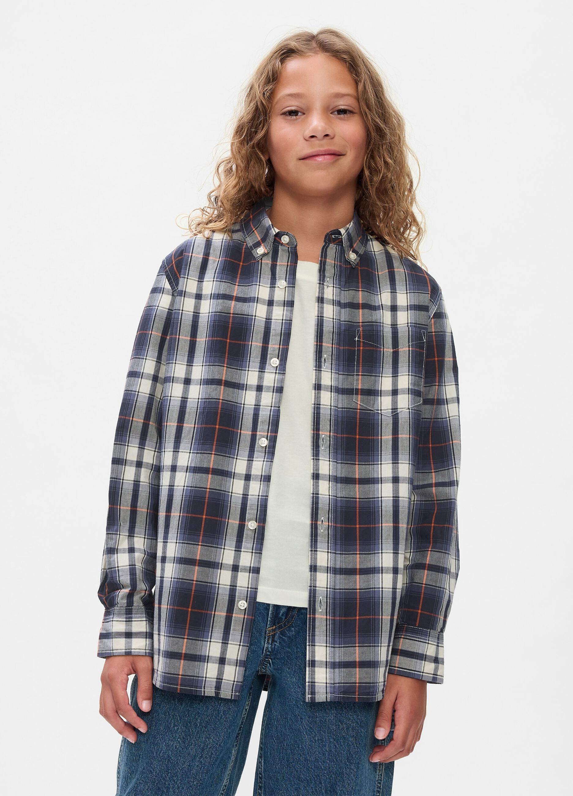 Camicia in popeline con stampa check