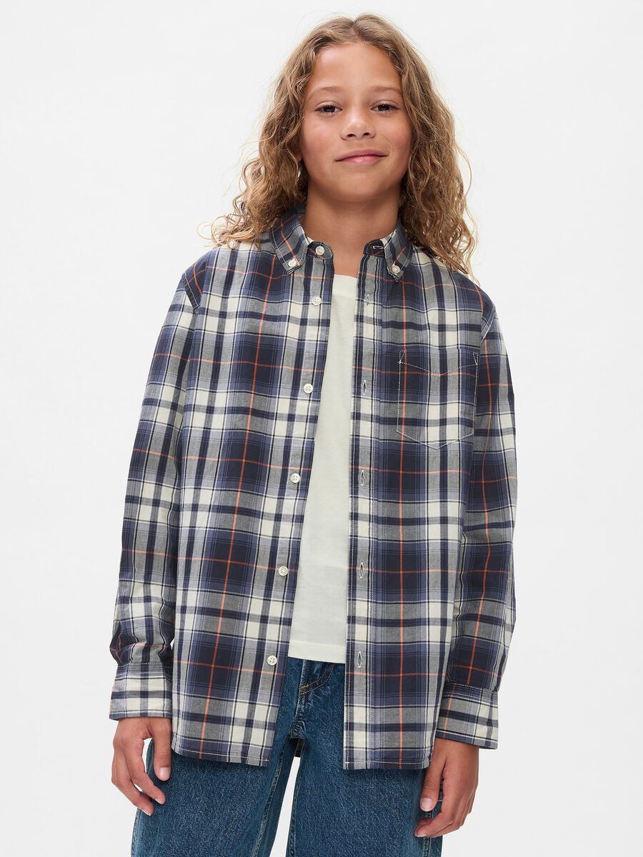 Camicia in popeline con stampa check Bambino_0
