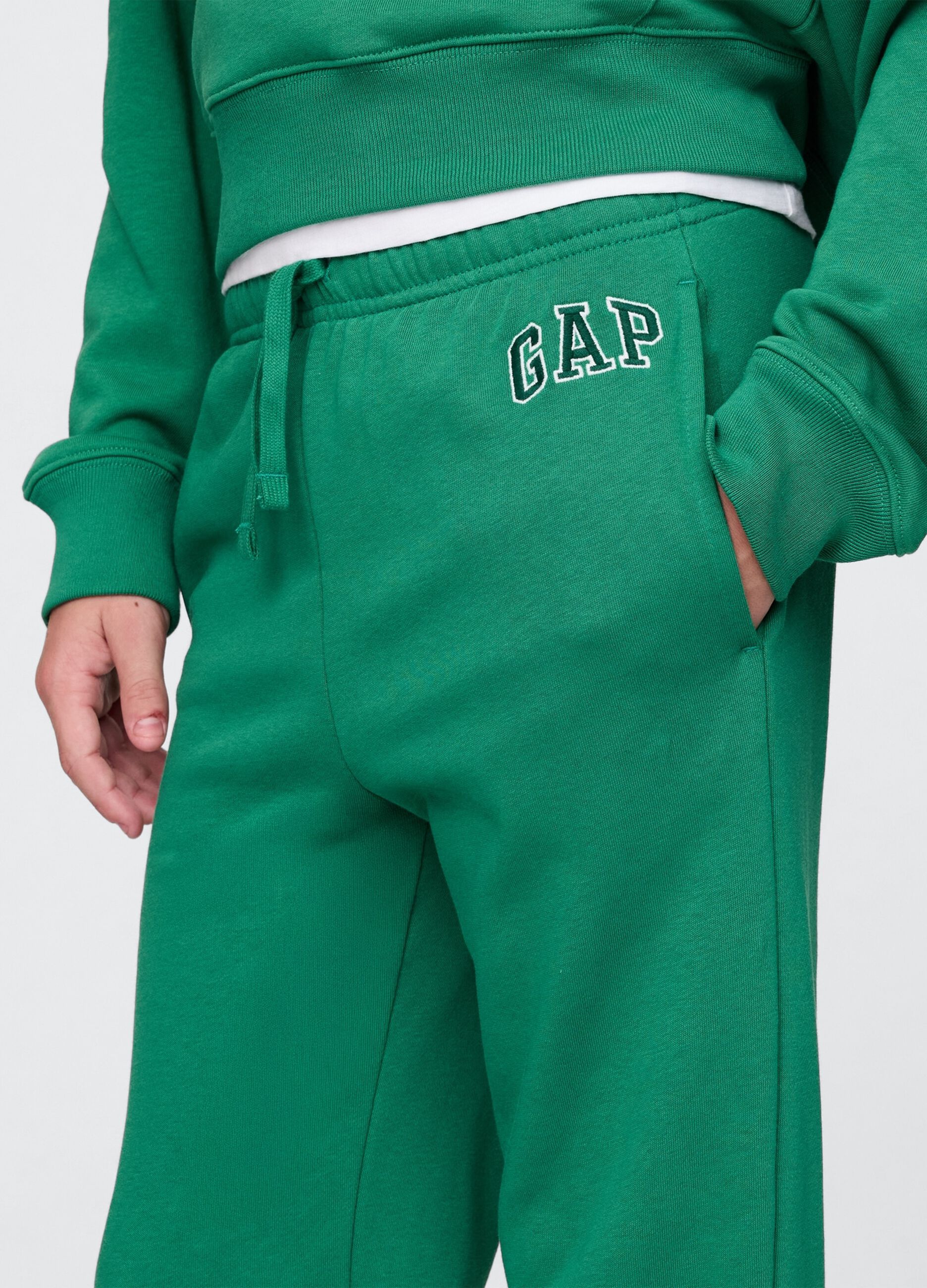 Pantaloni jogger verdi da bambino in cotone misto_3
