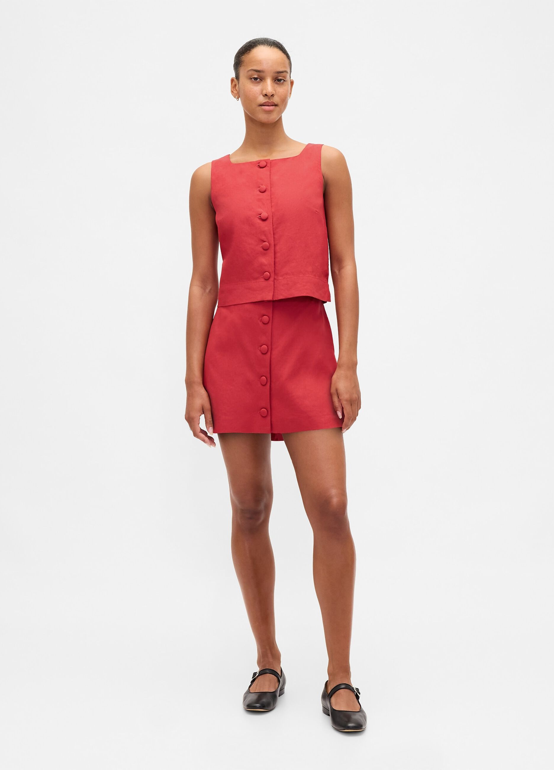 Gonna in misto lino rossa regular fit