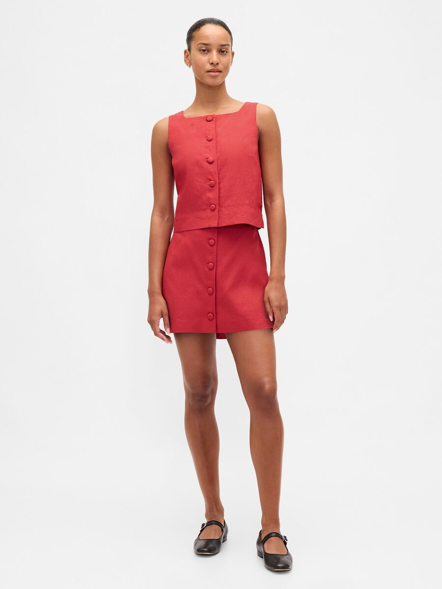 Gonna in misto lino rossa regular fit Donna_0