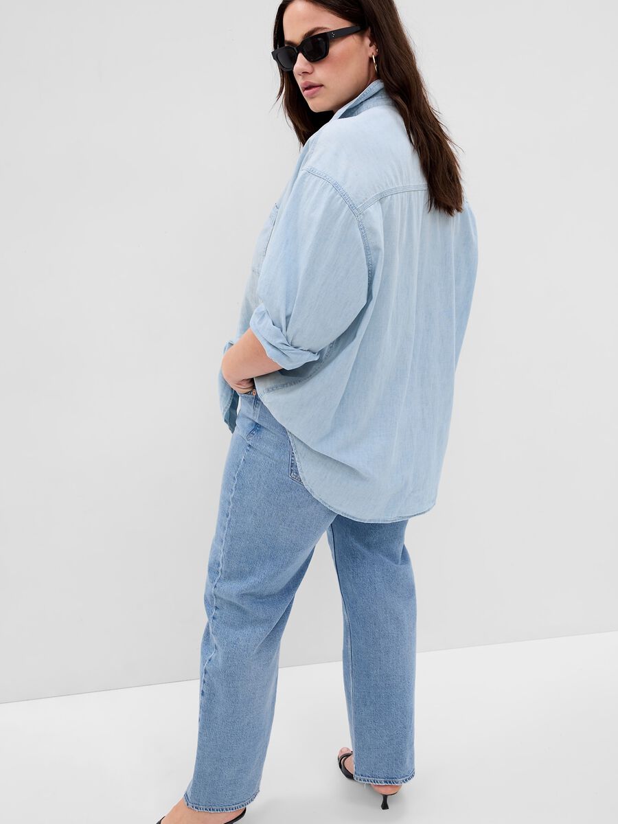 Oversized shirt in denim with pockets Woman_4