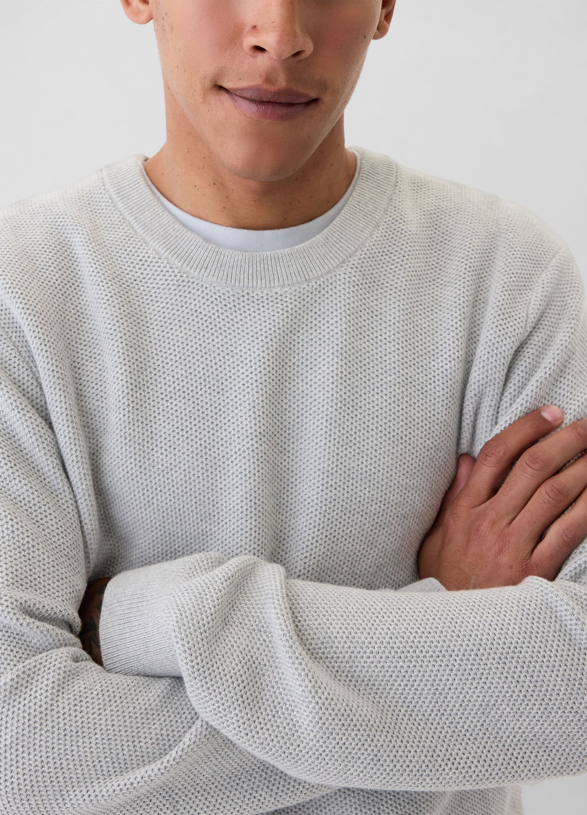 Pullover in cotone con trama a nido d'ape_3