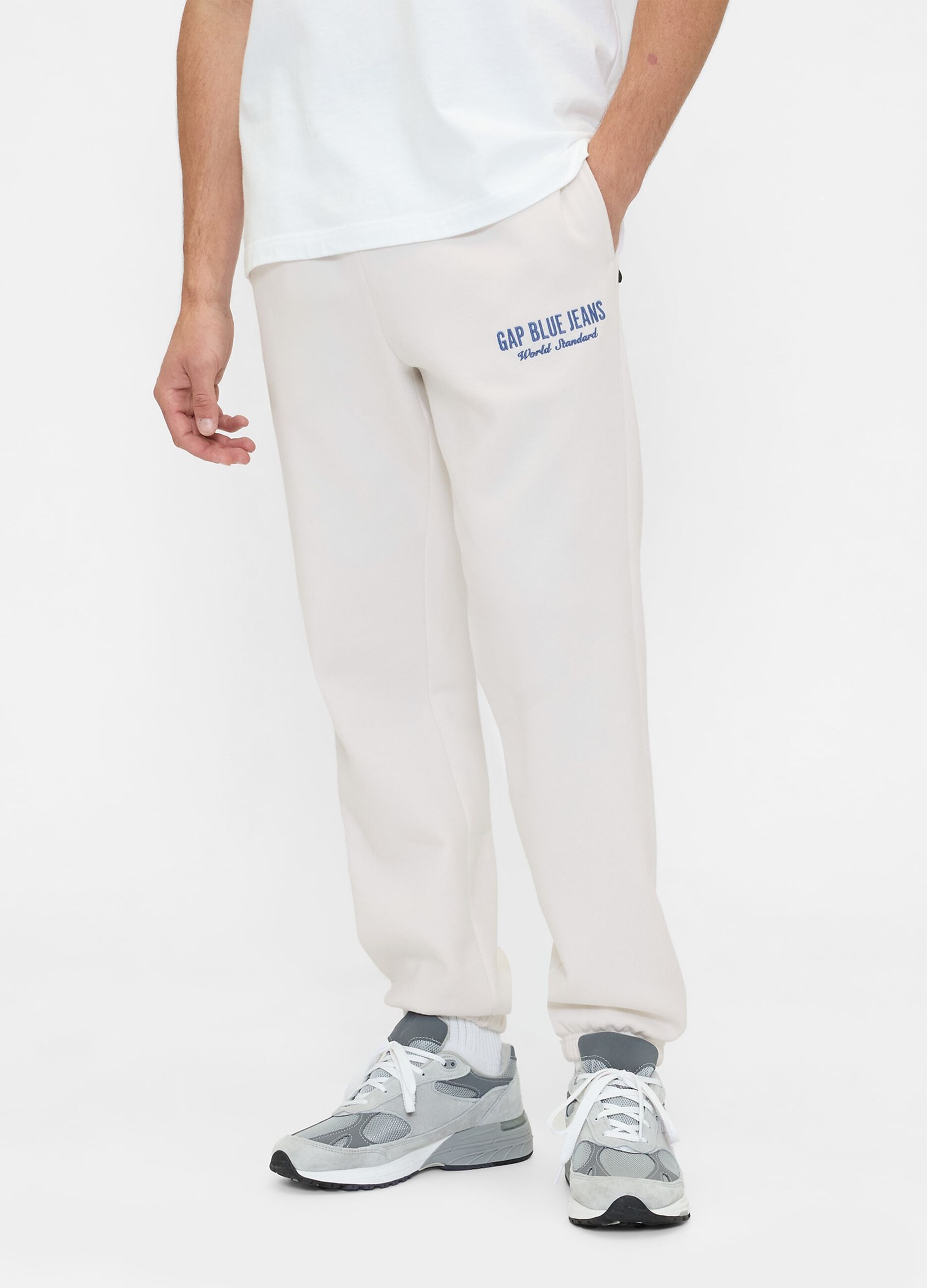 Beige jogger trousers in cotton and polyester blend