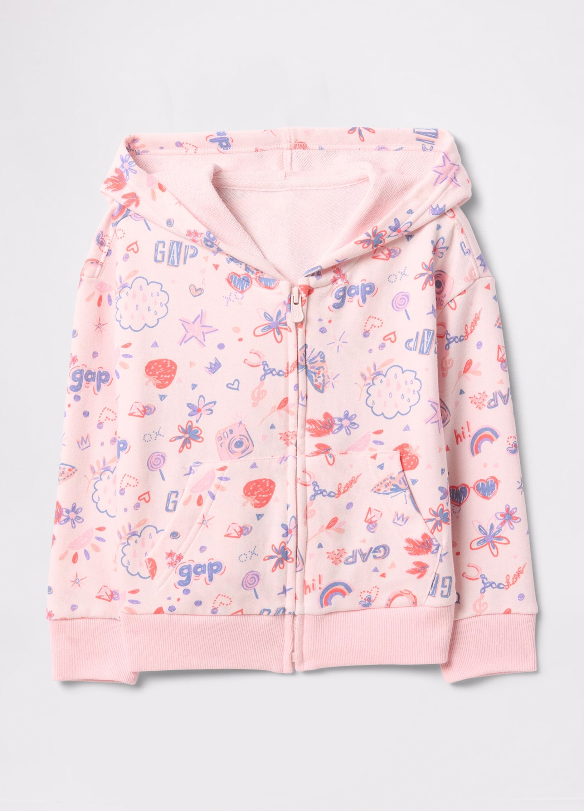 Full-zip rosa con cappuccio e stampa all-over