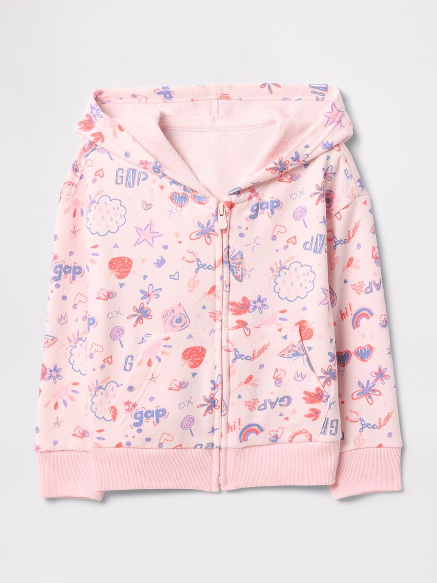 Full-zip rosa con cappuccio e stampa all-over Bimba_0
