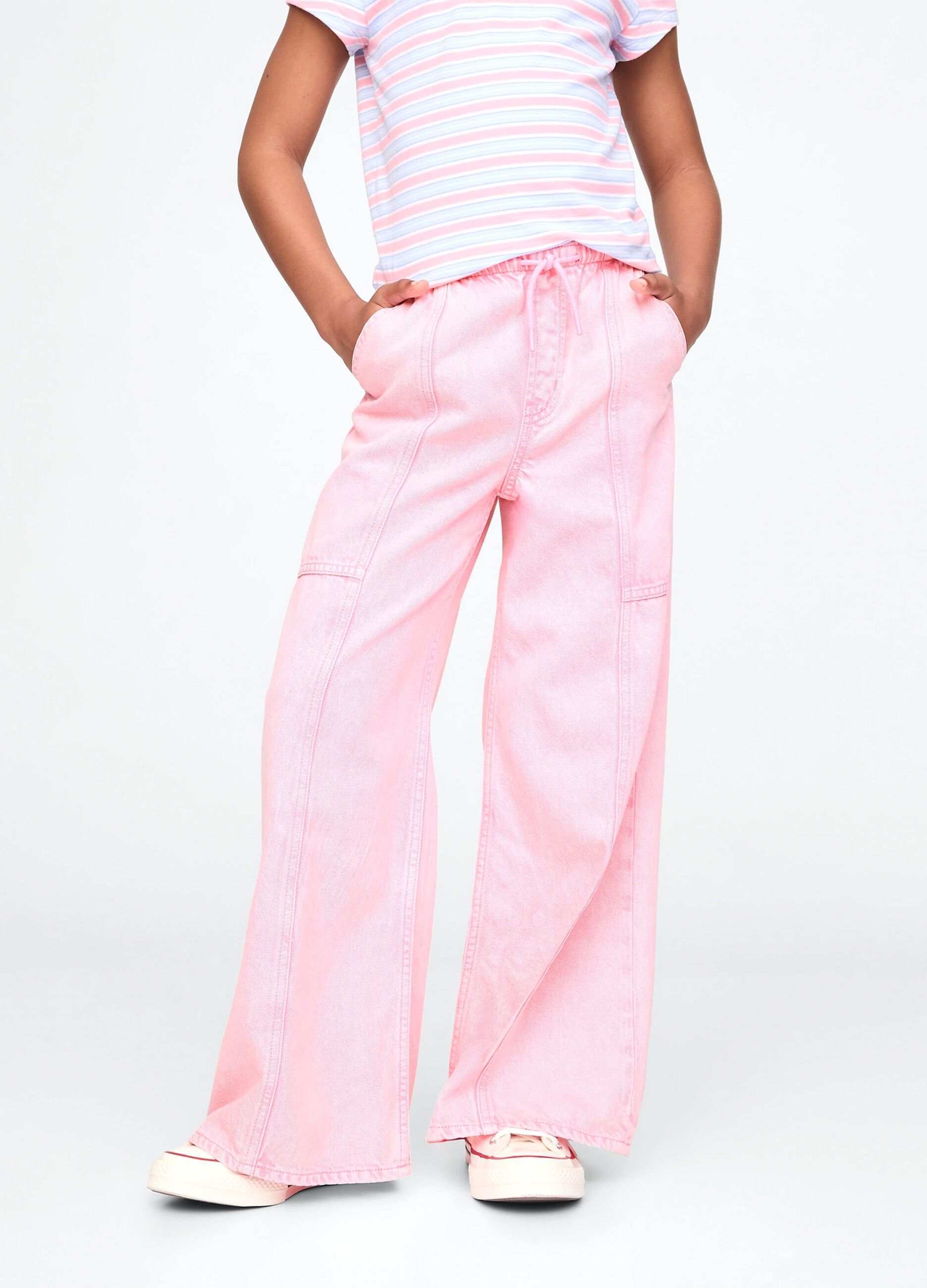 Pantaloni rosa a gamba larga con coulisse_1
