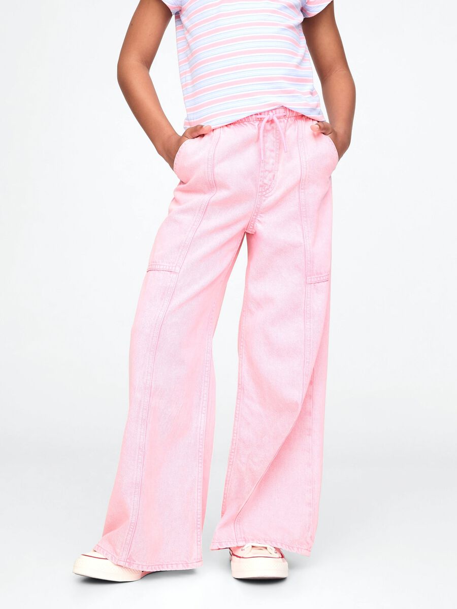 Pantaloni rosa a gamba larga con coulisse Bambina_1