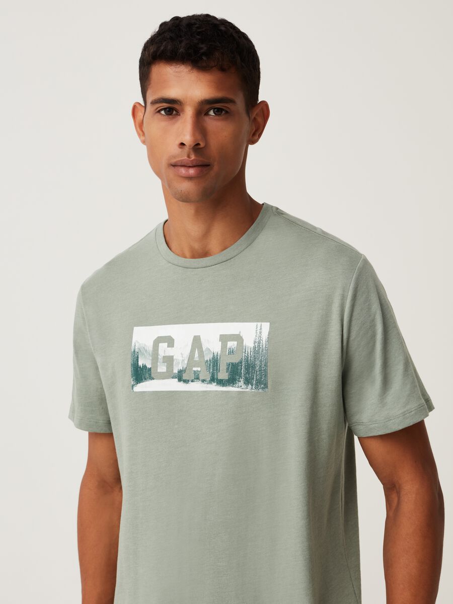 T-shirt with mountains and logo print Man_1