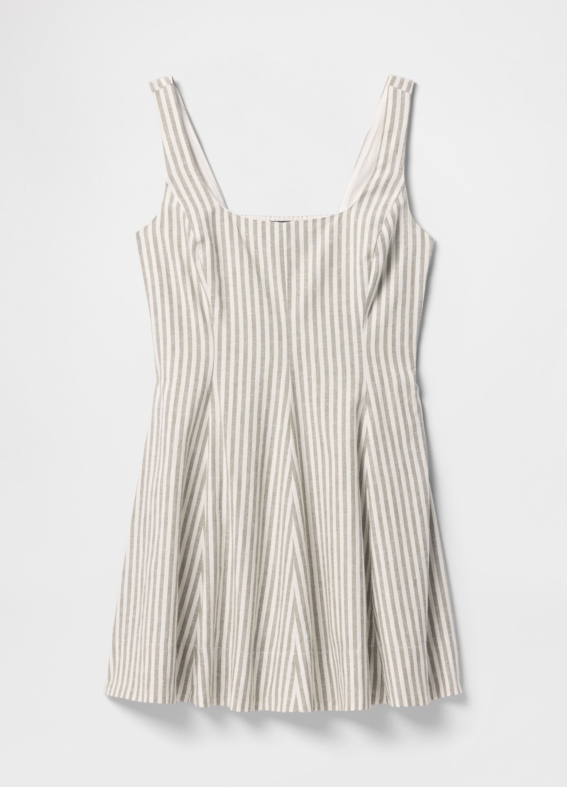 Vestito a righe bianco e grigio in lino e viscosa_5