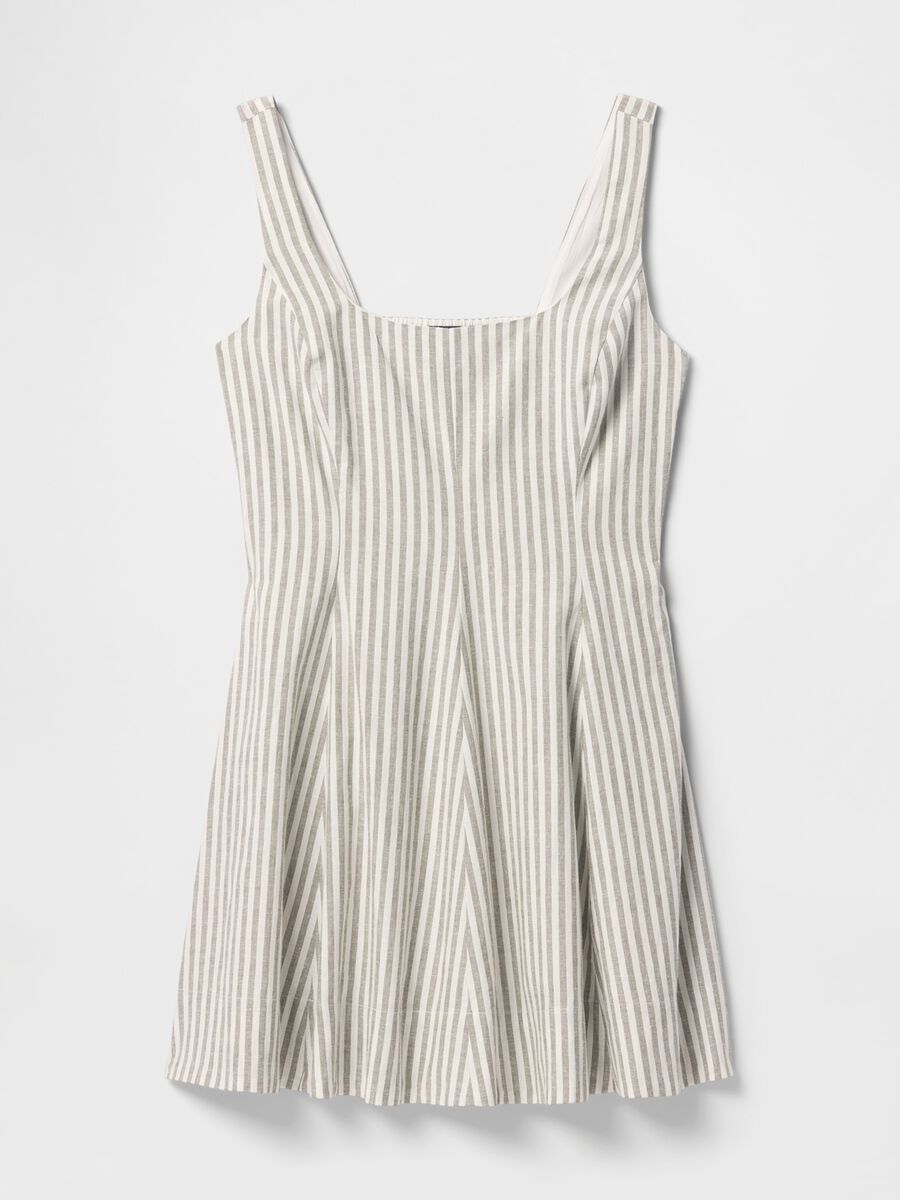 Vestito a righe bianco e grigio in lino e viscosa Donna_5