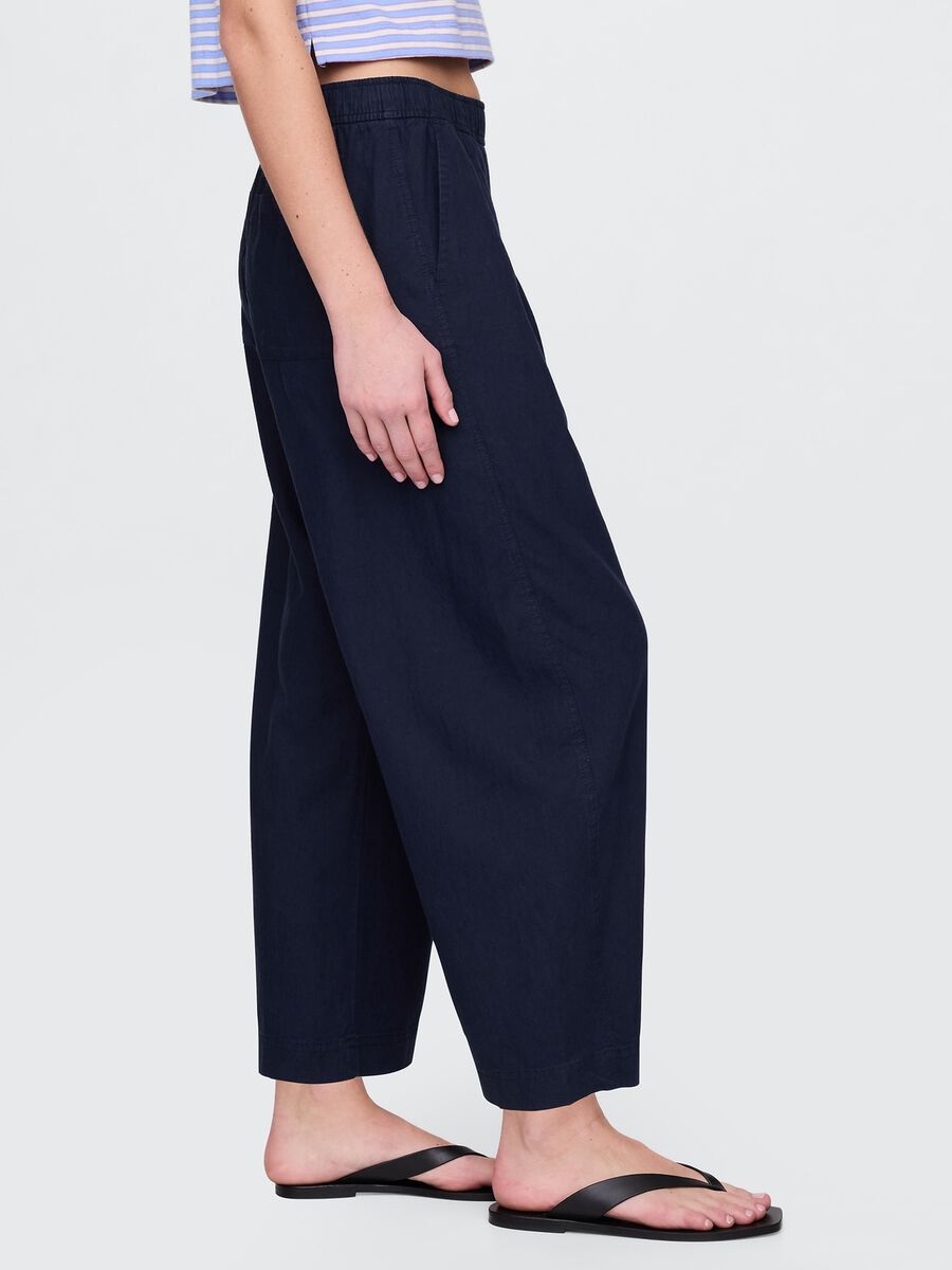 Pantaloni ampi blu in lino e viscosa Donna_3