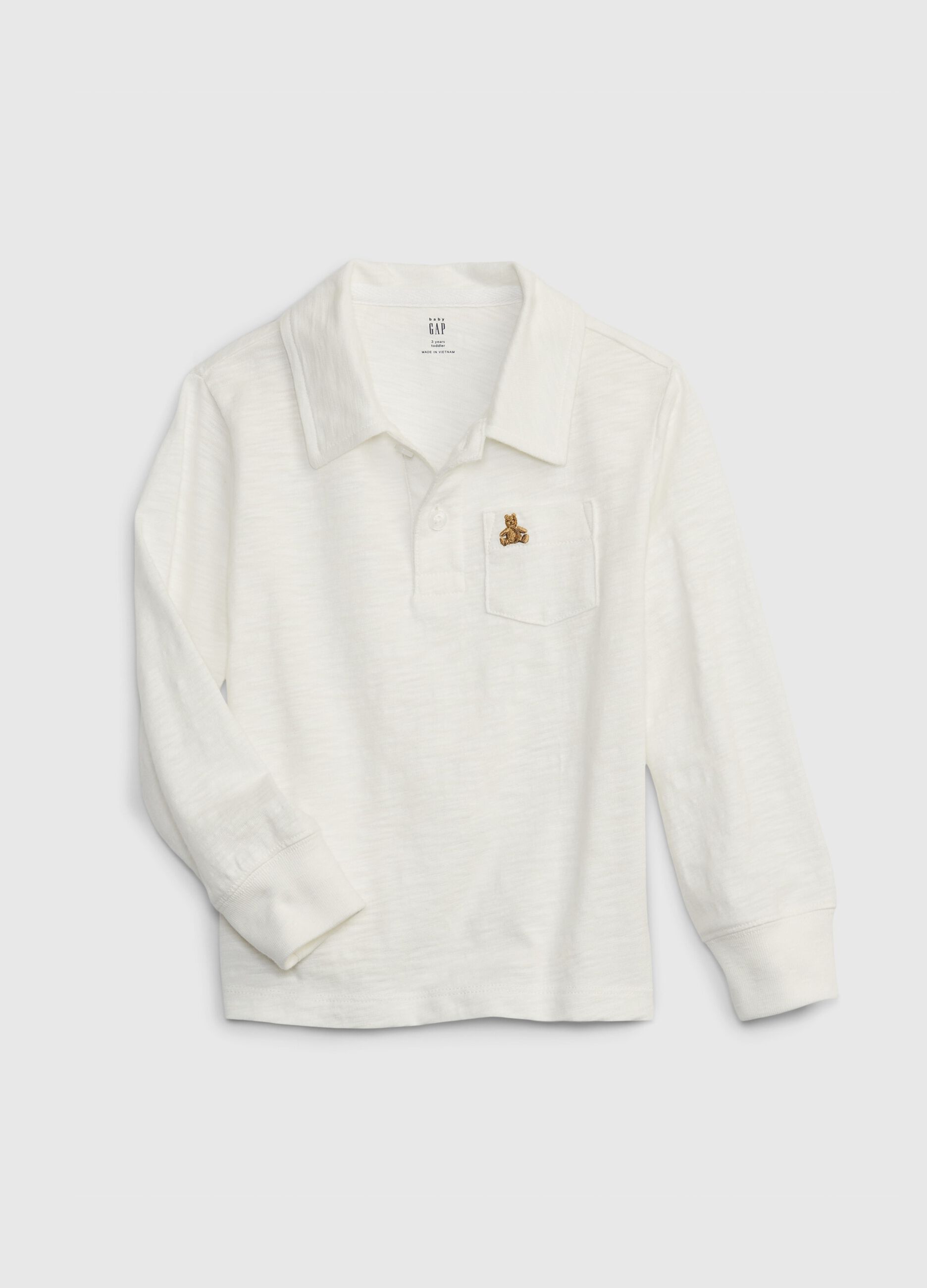 Long-sleeved polo shirt with teddy bear embroidery