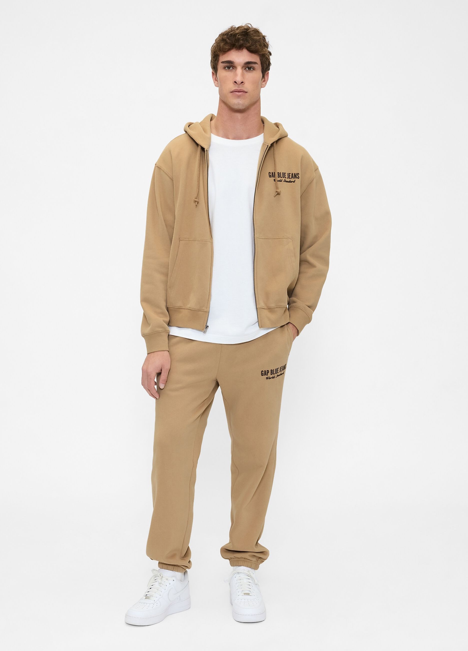 Pantaloni jogger beige in misto cotone e poliestere
