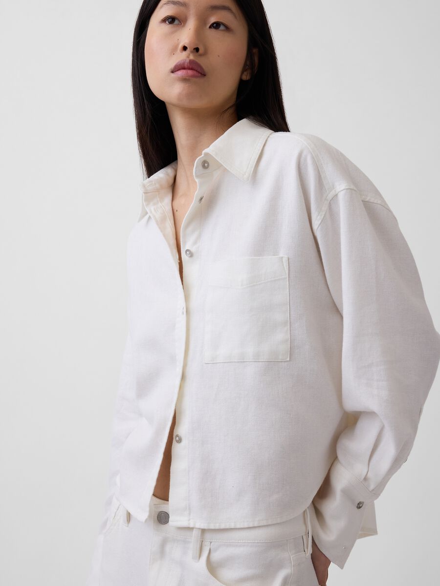 Camicia in puro cotone con tasca applicata Donna_3