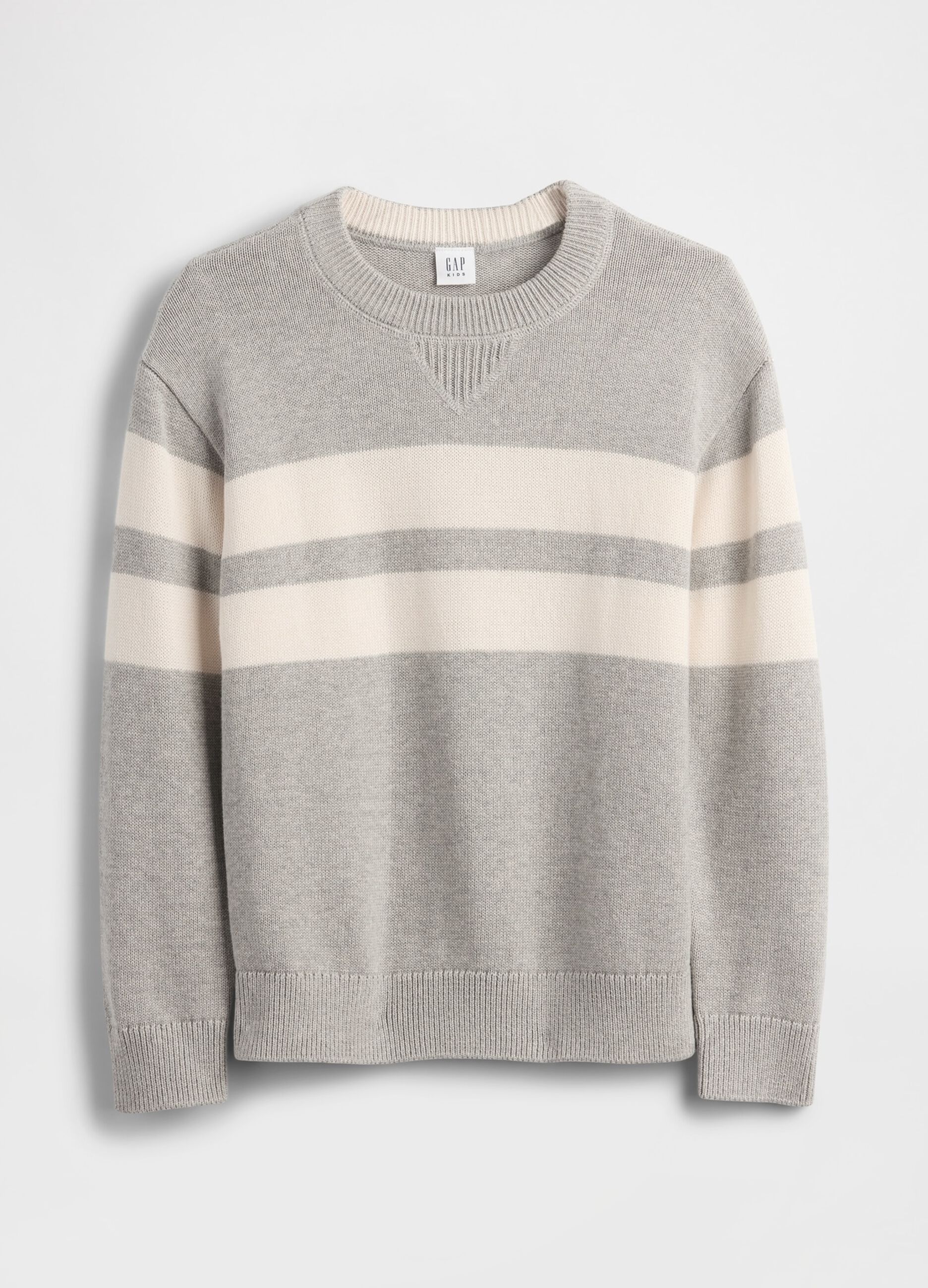 Maglione grigio a righe beige da bambino in puro cotone