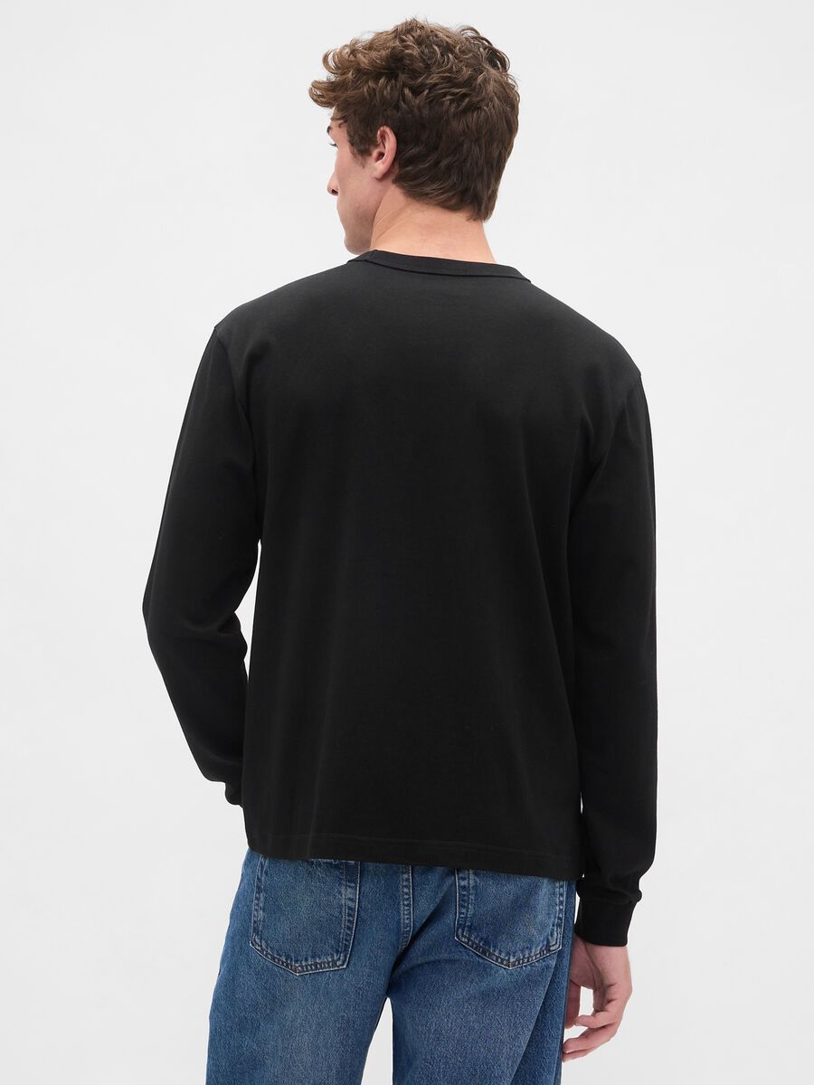 Black Long Sleeve Cotton Top Man_1