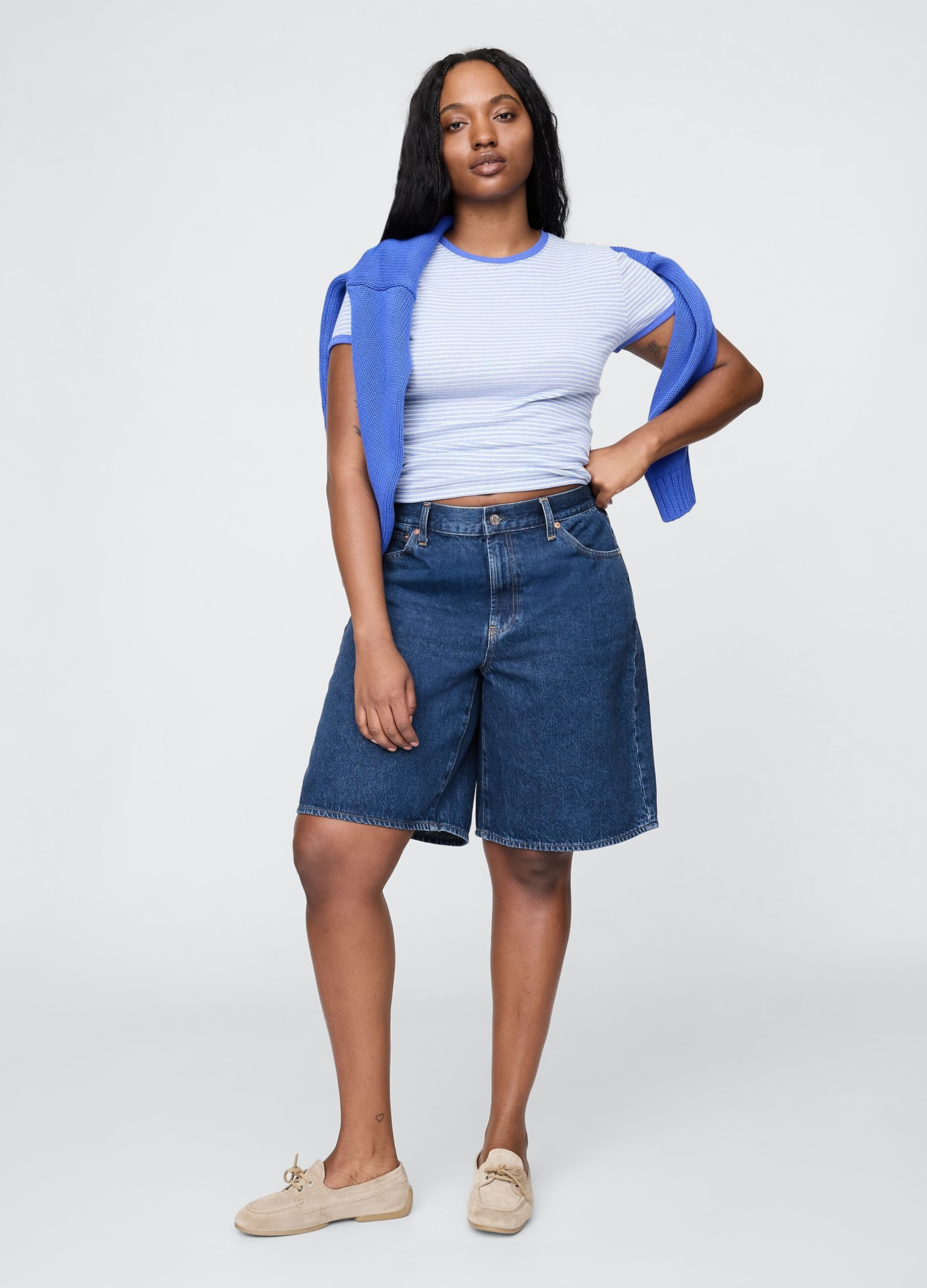Pantaloncini in denim blu_4