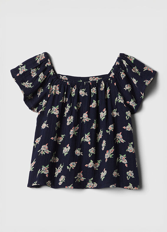 Blusa floreale con spalle arricciate