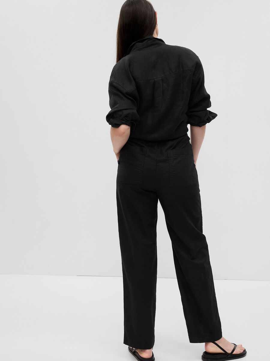 Straight-fit trousers in linen and cotton Woman_4